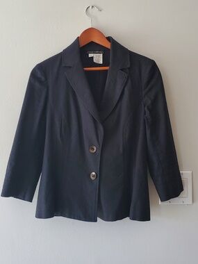 Linen Blend Black Jacket Vintage Franco Mirabelli | 3/4 Sleeves | Size S